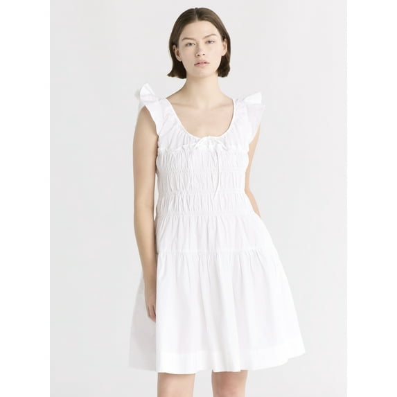 Free Assembly Women's and Women’s Plus Smocked Cotton Mini Dress with Flutter Sleeves, Sizes XS-4X