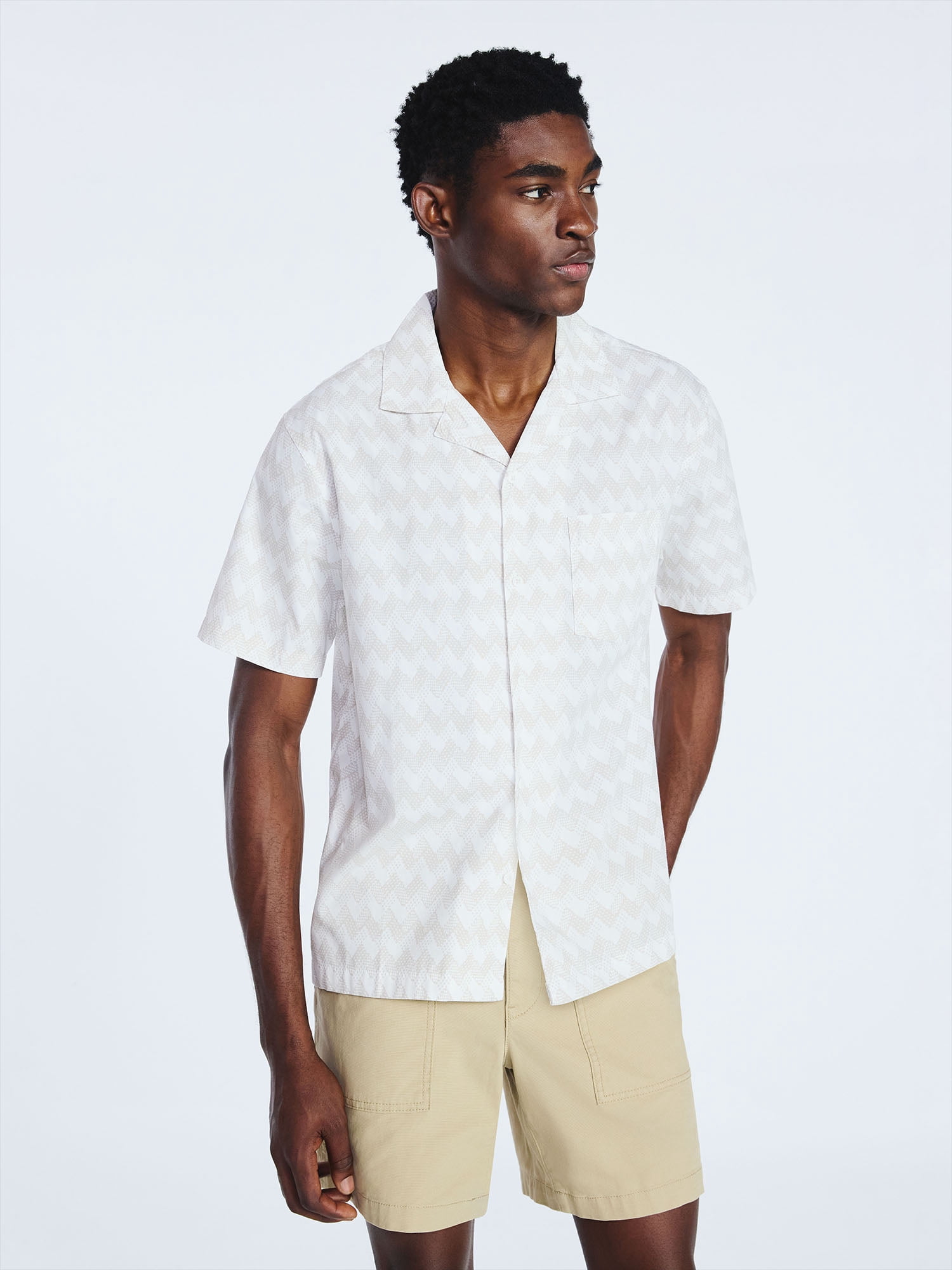 Free Assembly Men's Cotton Poplin Camp Shirt with Short Sleeves, Sizes S-3XL