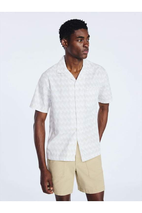Men's Cotton Poplin Camp Shirt with Short Sleeves, Sizes S-3XL