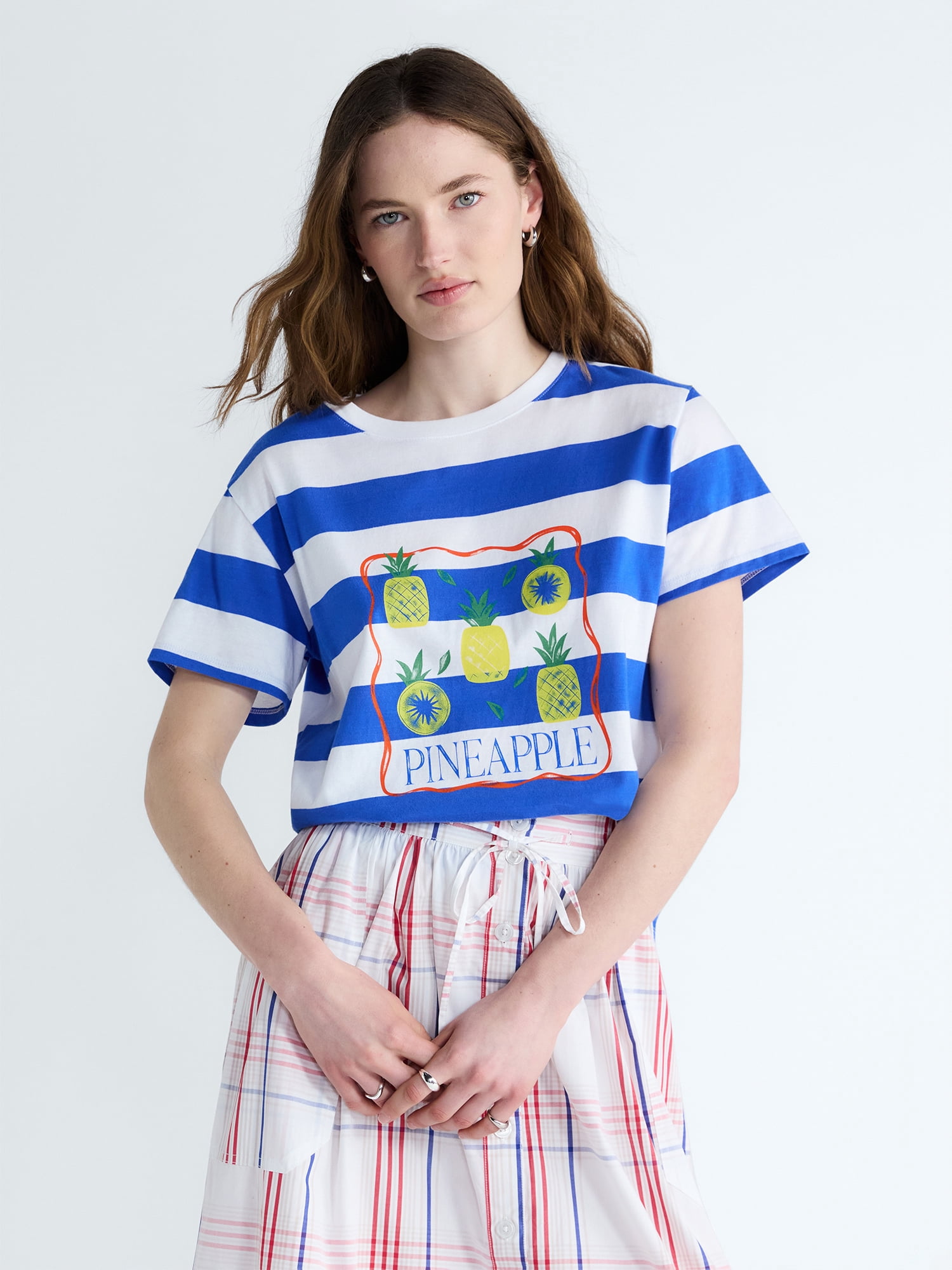 Free Assembly Women's and Women's Plus Cotton Cropped Boxy Tee with Short Sleeves, Sizes XS-4X