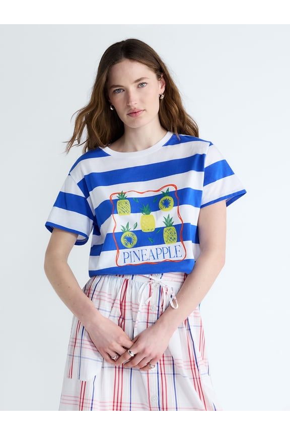 Women's and Women's Plus Cotton Cropped Boxy Tee with Short Sleeves, Sizes XS-XXL