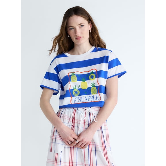 Free Assembly Women's and Women's Plus Cotton Cropped Boxy Tee with Short Sleeves, Sizes XS-4X