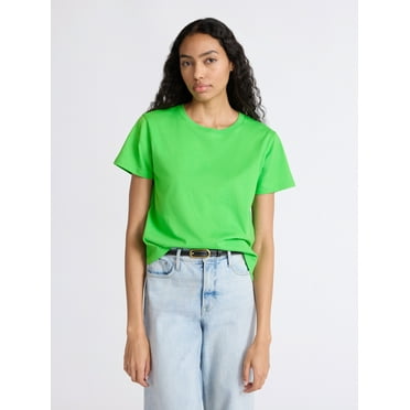 Free Assembly Women's and Women's Plus Cotton Cropped Boxy Tee with Short Sleeves, Sizes XS-4X