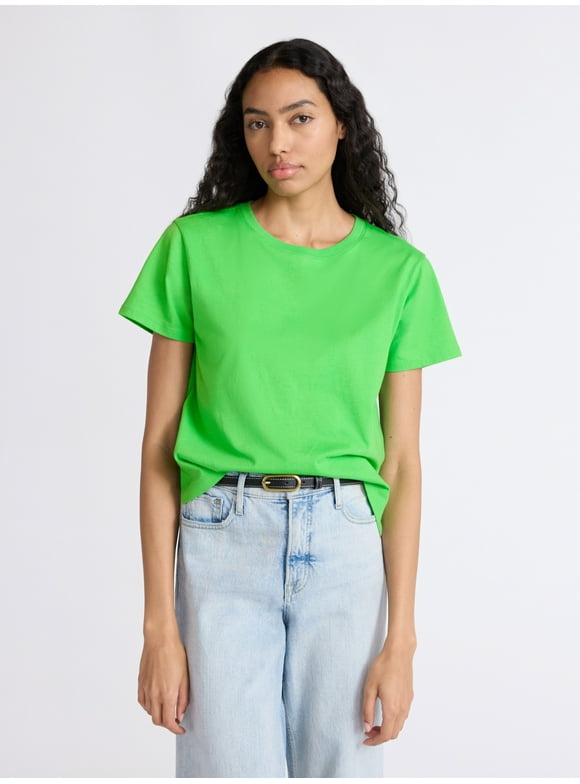 Women's and Women's Plus Cotton Cropped Boxy Tee with Short Sleeves, Sizes XS-4X
