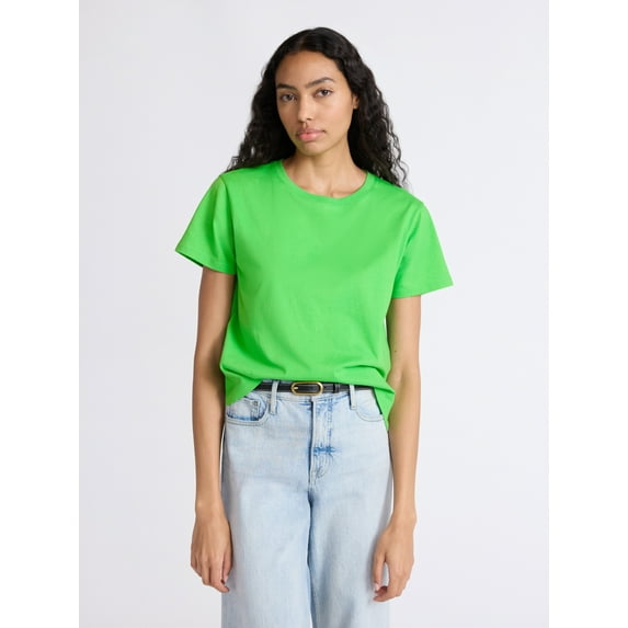 Free Assembly Women's and Women's Plus Cotton Cropped Boxy Tee with Short Sleeves, Sizes XS-4X