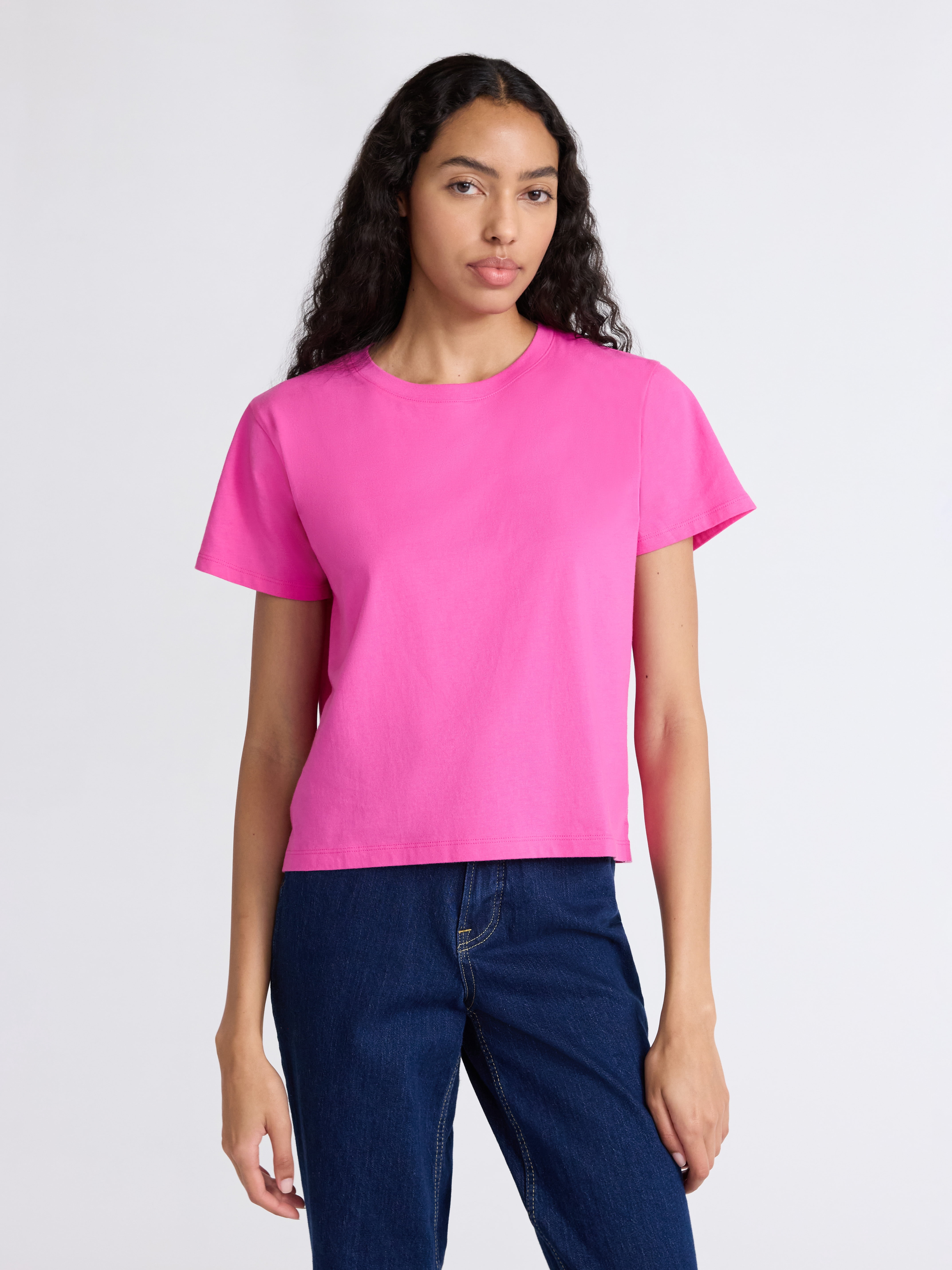 Free Assembly Women's and Women's Plus Cotton Cropped Boxy Tee with Short Sleeves, Sizes XS-4X