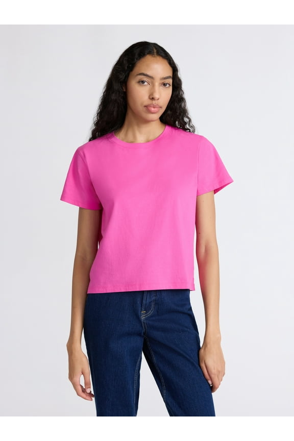Women's and Women's Plus Cotton Cropped Boxy Tee with Short Sleeves, Sizes XS-4X
