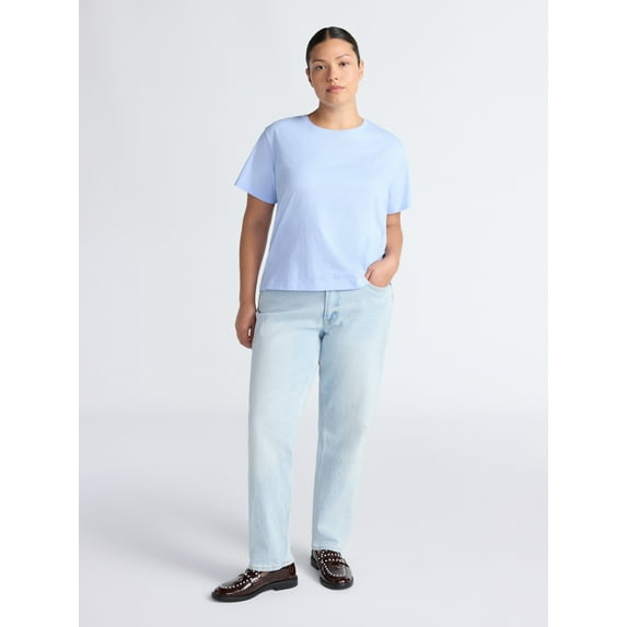 Free Assembly Women's and Women's Plus Cotton Cropped Boxy Tee with Short Sleeves, Sizes XS-4X