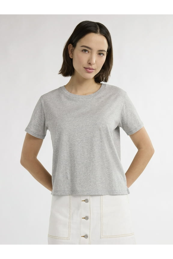 Women's and Women's Plus Cotton Cropped Boxy Tee with Short Sleeves, Sizes XS-4X