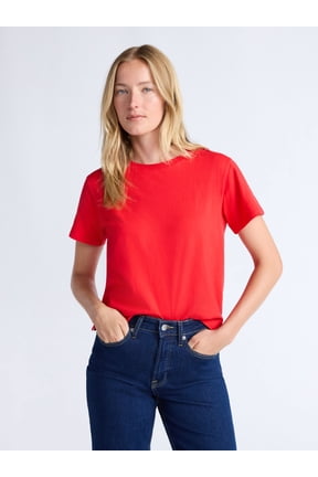 Women's and Women's Plus Cotton Cropped Boxy Tee with Short Sleeves, Sizes XS-4X