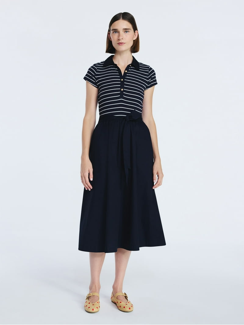 Free Assembly Women's and Women's Plus Belted Mixy Polo Midi Dress with  Short Sleeves, Sizes XS-4X - Walmart.com