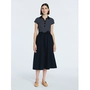 FREE ASSEMBLY Women's and Women's Plus Belted Mixy Polo Midi Dress with Short Sleeves, Sizes XS-4X