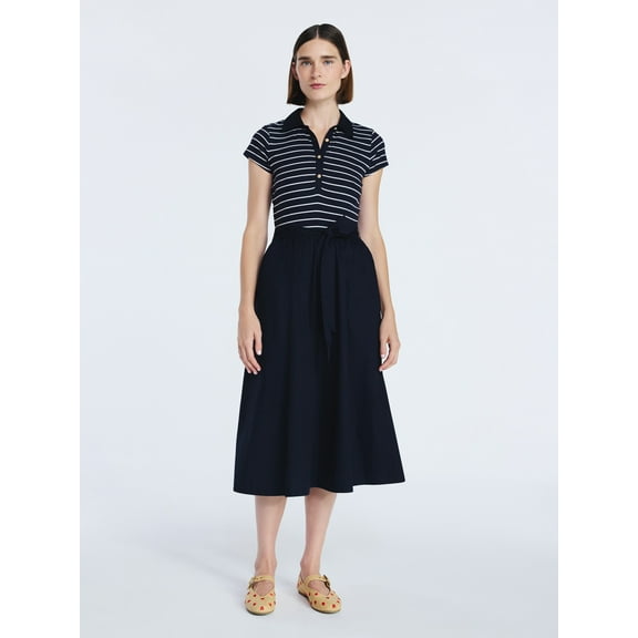 Free Assembly Women's and Women's Plus Belted Mixy Polo Midi Dress with Short Sleeves, Sizes XS-4X