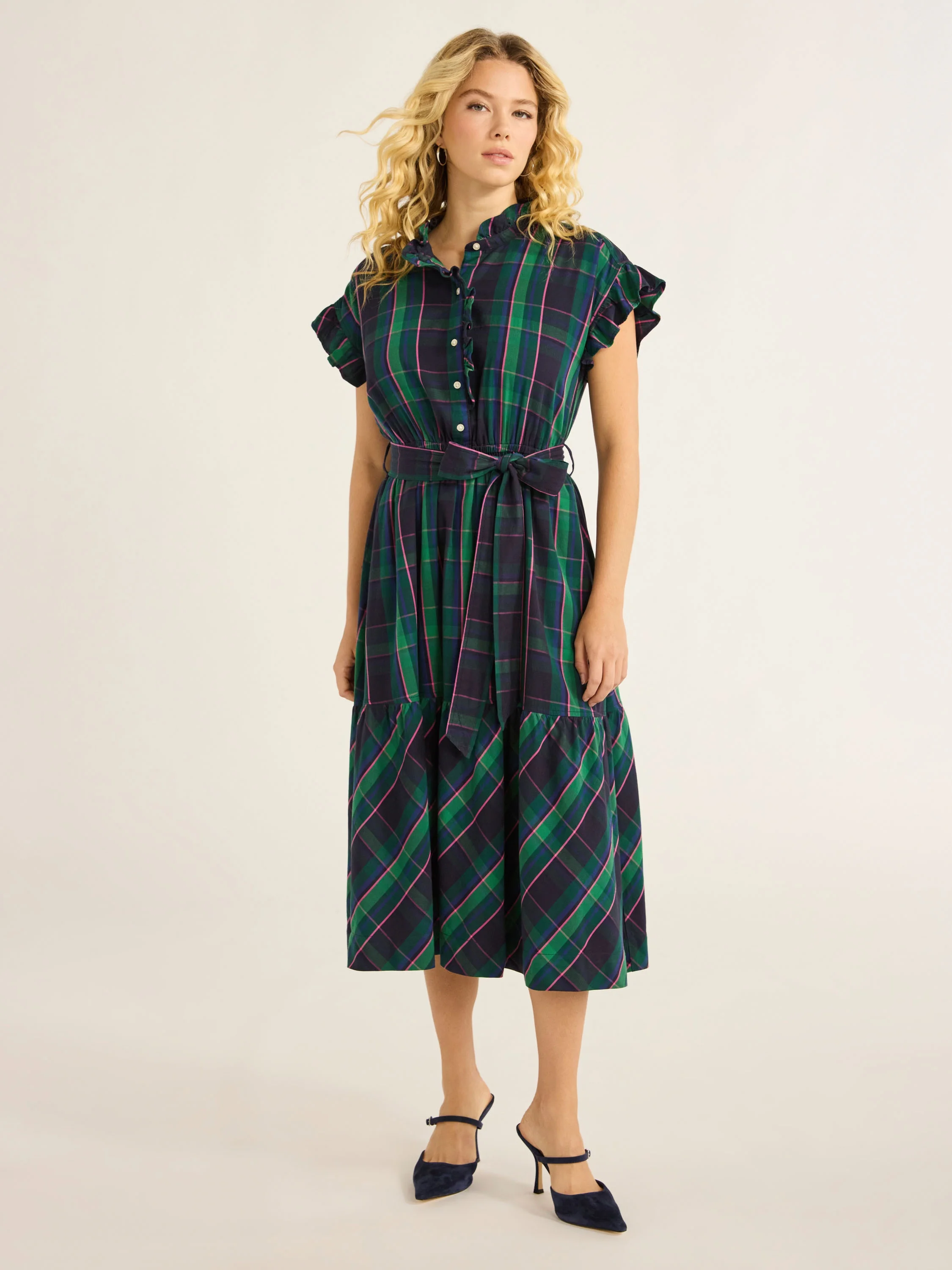 Free Assembly Women’s and Women's Plus Cotton Ruffle Midi Dress with Short Sleeves, Sizes XS-4X