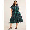 thumbnail image 1 of Free Assembly Women’s and Women's Plus Cotton Ruffle Midi Dress with Short Sleeves, Sizes XS-4X, 1 of 4