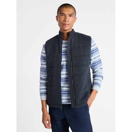 Free Assembly Men's Zip Front Quilted Sweater Vest , Sizes XS-3XL