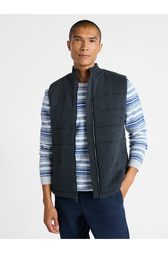 Men's Zip Front Quilted Sweater Vest , Sizes XS-3XL