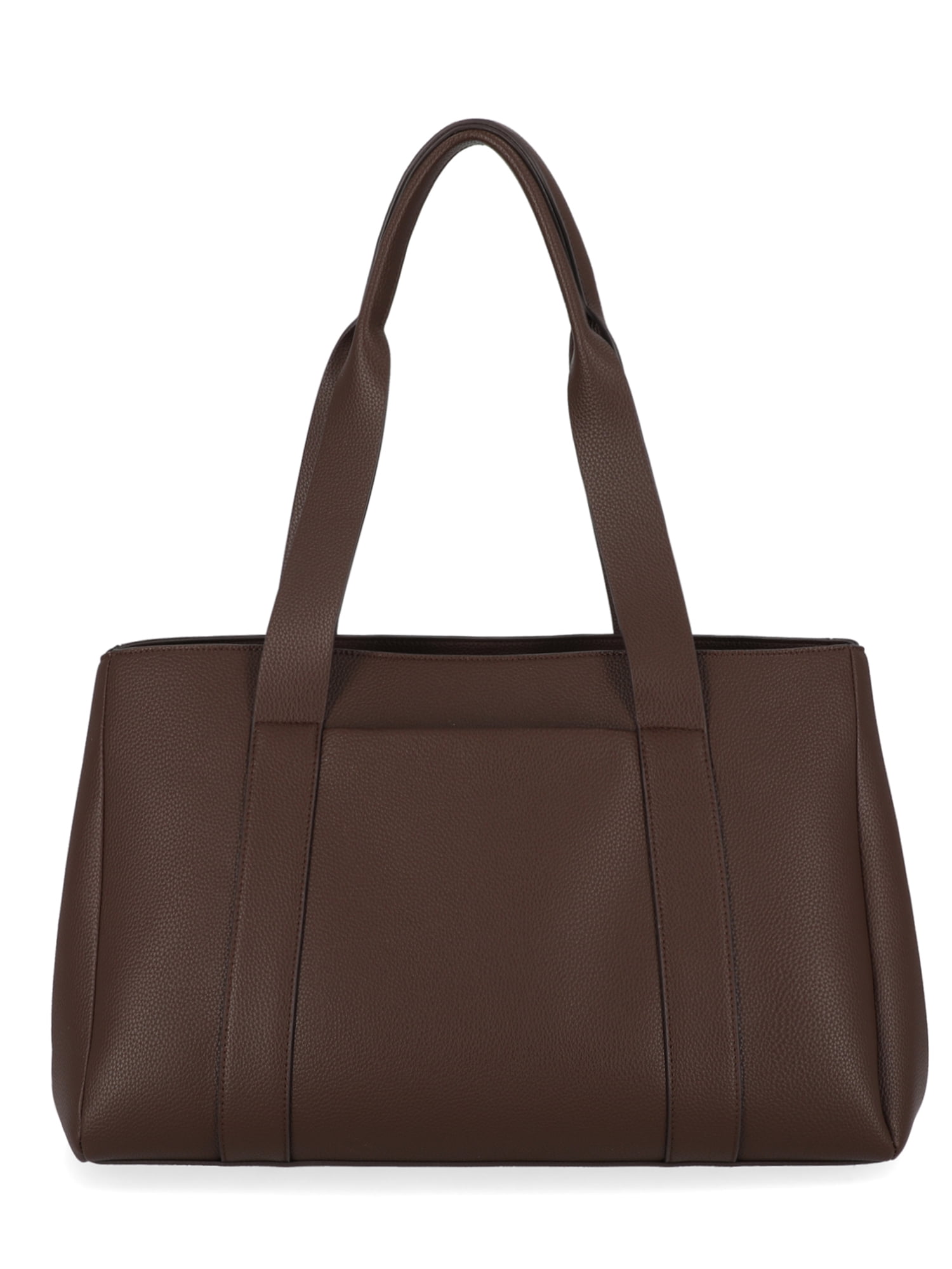 Free Assembly Women's Faux Leather Work Tote Handbag, Chocolate