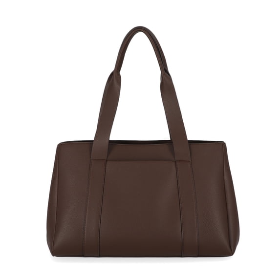 Free Assembly Women's Faux Leather Work Tote Handbag, Chocolate