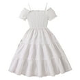 thumbnail image 1 of FA0WME Toddler & Little Girls' Summer Puff Sleeve Princess Dress With Floral Embroidery Contrast Trim Party Gown For Birthdays & Beach, 1 of 8