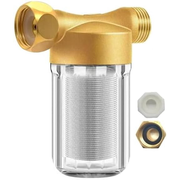FA21 Washer Water Filter Reusable, brass garden hose filter with 3/4" adapters, 40-50 Micron, inline sediment filter for washing machine shower well water RV Car Wash$$Tools & Hardware Other