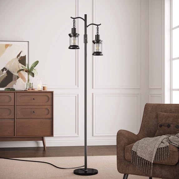 SUNMORY 63" Modern Floor Lamps with Stepless Dimming, 2 Light Glass Floor Lamps for Living Room, Lamps for Bedroom with Weighted Marble Base, Includes 2 LED Bulbs for Bedroom Living Room