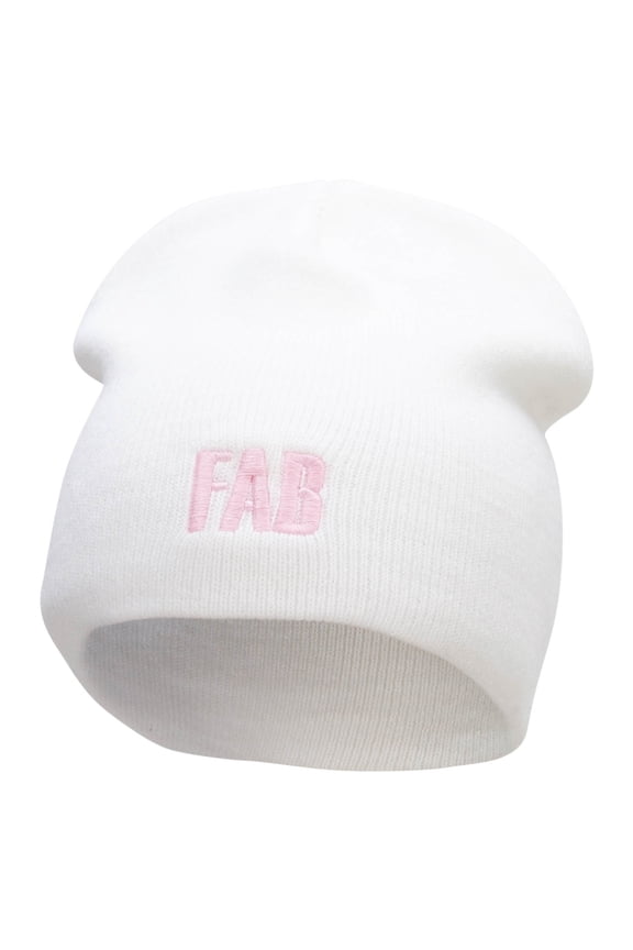 FAB Embroidered 8 Inch Short Beanie - White OSFM