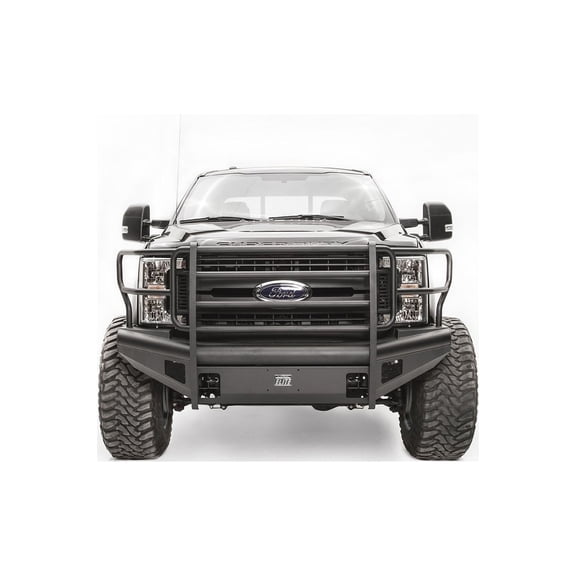 FAB FOURS 17 FORD SUPER DUTY FRONT ELITE RANCH BUMPER W/ FULL GUARD (F250-F550) W/ TOW HOOKS MATTE BLACK