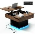 thumbnail image 1 of FABATO Lift Top Coffee Table with LED Light and Charging Station, 31.5 Inch Square Coffee Table with Hidden Storage, Modern Farmhouse Center Table for Living Room, Reception Dinning Room,Black, 1 of 8