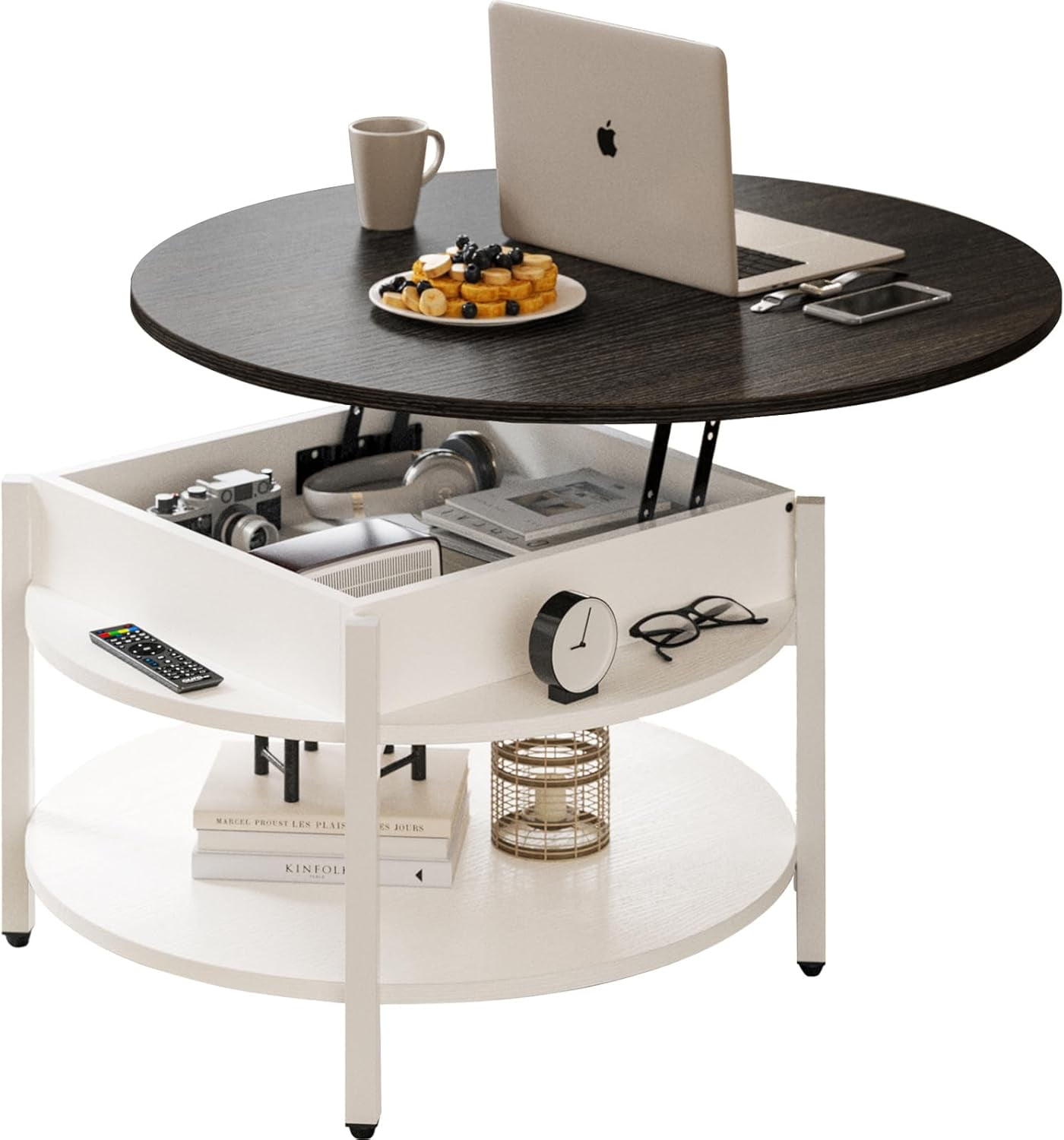 FABATO Round Lift Top Coffee Table with Storage and Hidden Compartment ...