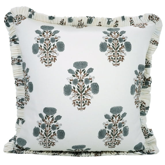 FABDIVINE- Block print pillow cover, floral decorative frill cushion cover, handmade quilted couch cushion, cotton printed pillow - SWADESH, 14"X36"