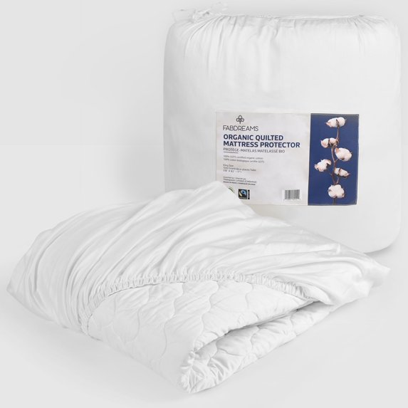 FABDREAMS Organic Quilted Mattress Protector Full Size | Mattress Pad| Mattress Cover| Naturally Breathable | Noiseless| Fits up to 17" Deep Pockets| Temperature Regulating | White