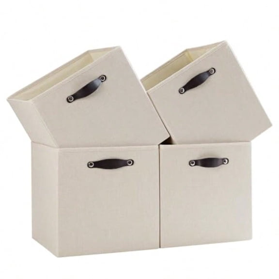 FABINADO Storage Cube Bins 7.7 oz/yd Fabric Cubby Organizer Baskets for Shelf Closet Cabinet Wardrobe KALLAX Sheing Unit Insert Drawer 4 Pack Beige 13x15x13 Inch