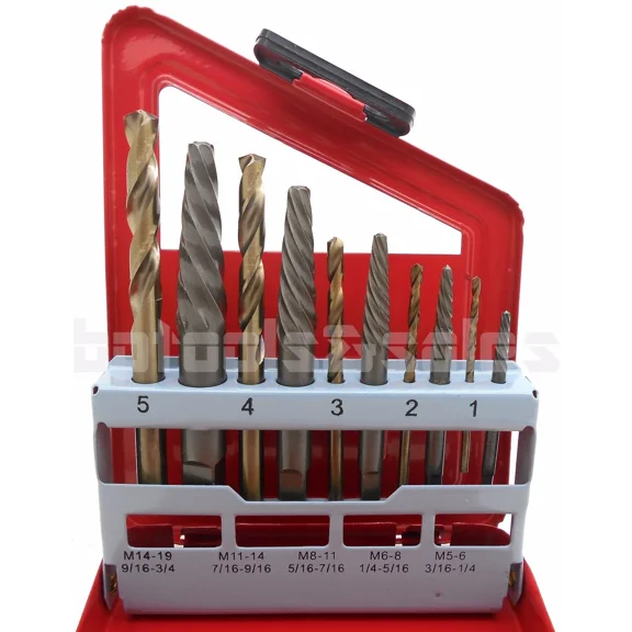 FABLE- 10Pc Screw Extractor Left-Hand Cobalt Drill Bit Set Easy Out Broken Bolt Screw