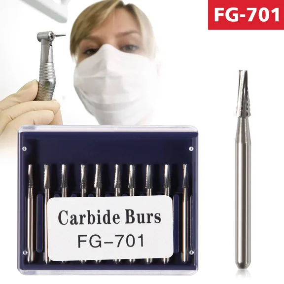 FABLE- 10Pcs Dental Round Carbide Steel Drills Burs Fg-701 Bur For High Speed Handpiece