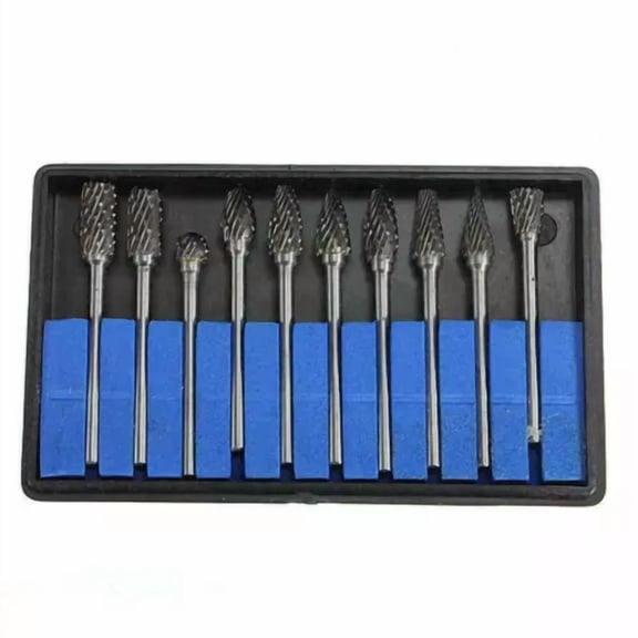 FABLE- 10Pcs Head Tungsten Carbide Steel Rotary Burr Die Grinder Bit Shank Carving Set