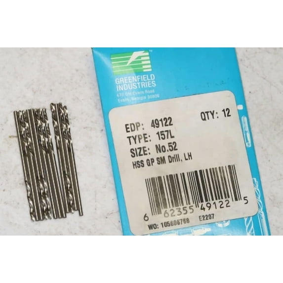 FABLE- 12 Pcs Greenfield #52 Screw Machine Stub Bright Drills 157L Left Hand 49122 Usa