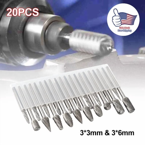 FABLE- 20 Pcs Shank Carving Set Tungsten Carbide Rotary Drill Bits Burr Die Grinder Us