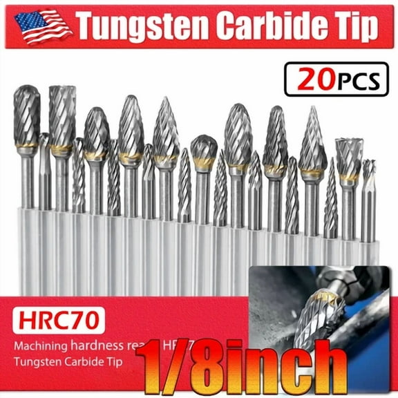 FABLE- 20Pcs Head Tungsten Carbide Rotary Burr Die Grinder Bit Shank Carving Set 3 &6Mm