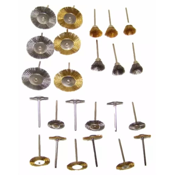 FABLE- 24Pc Mini Brush Set 1/8" Shank Wire Brush Brass Cup Wheel Die Grinder Drill Set