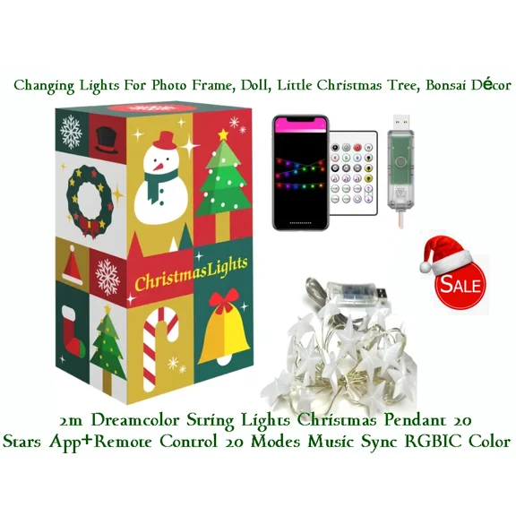 FABLE- 2M Dreamcolor String Lights 20 Stars App/Remote Control Christmas Pendant Rgbic