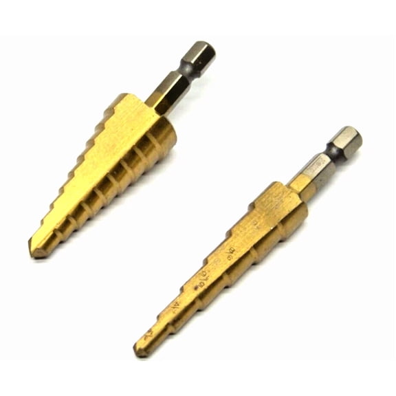 FABLE- 2Pc Step Drill Bit Titanium Hss 15 Sizes Industrial Reamer Drilling 3/16 - 3/4In