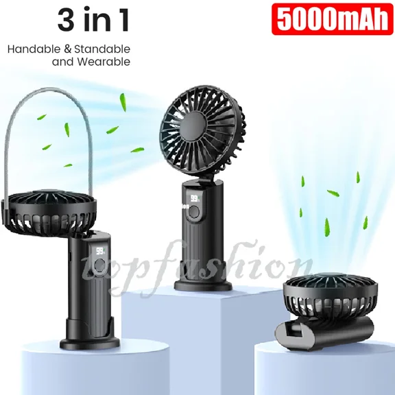 FABLE- 3 In1 Mini Portable Handheld Fan 5000Mah Rechargeable Foldable Fan Personal Fan