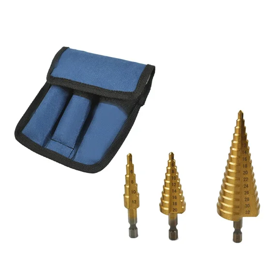 FABLE- 3 Pack Large Hss Steel Step Cone Drill Bit Set 4-12Mm/4-20Mm/4-32Mm Hole Cutter