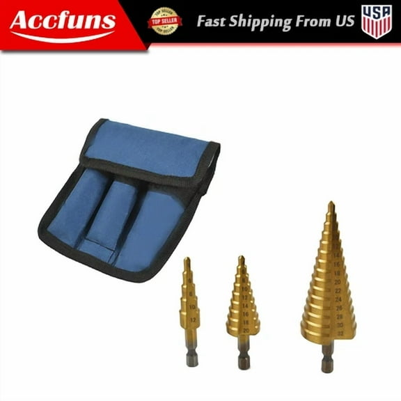 FABLE- 3 Pack Large Hss Steel Step Cone Drill Bit Set 4-12Mm/4-20Mm/4-32Mm Hole Cutter