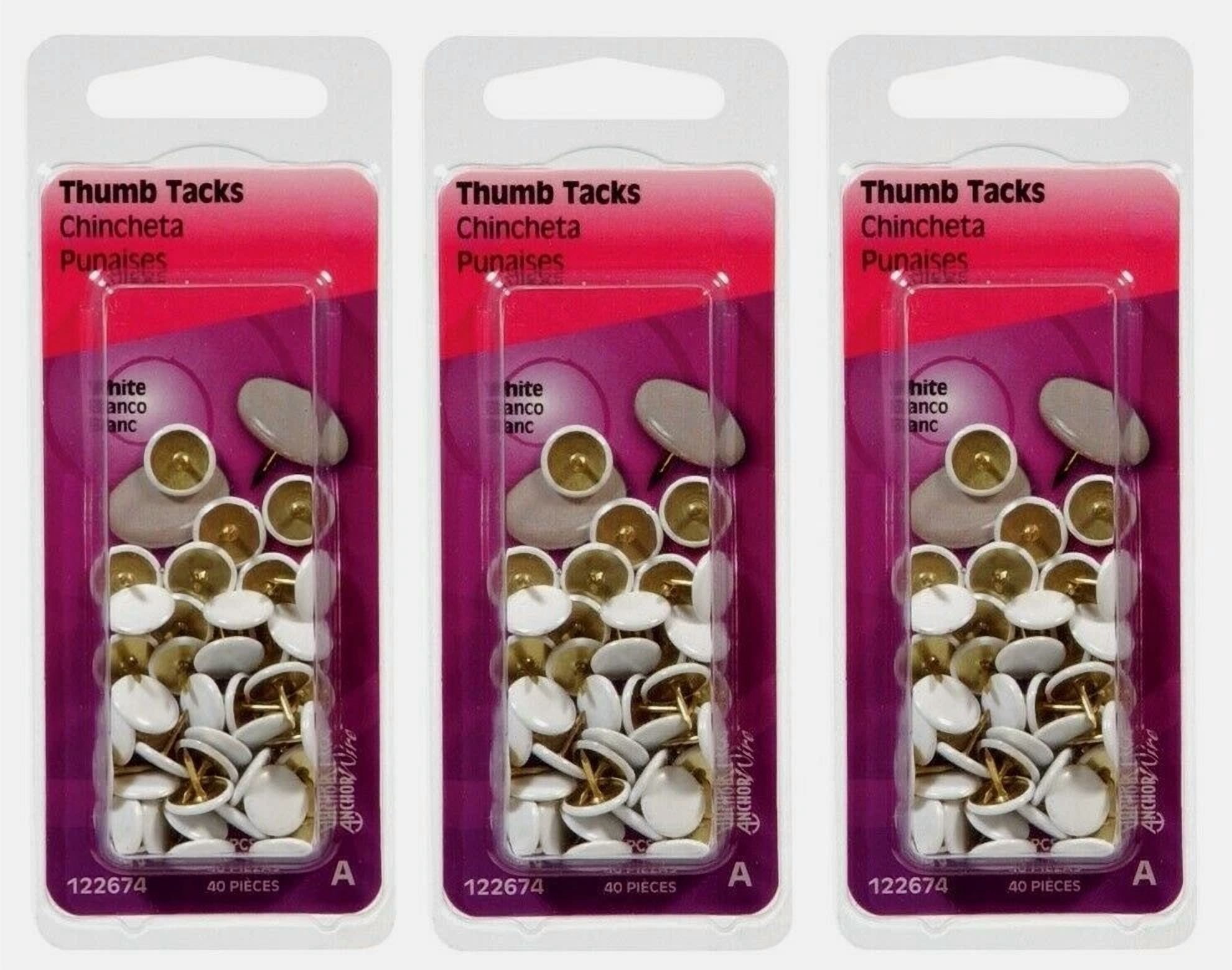 FABLE- 3Pk~ Hillman White Thumb Tacks 40Ea Office Classroom Hanger Push Pin More 122674