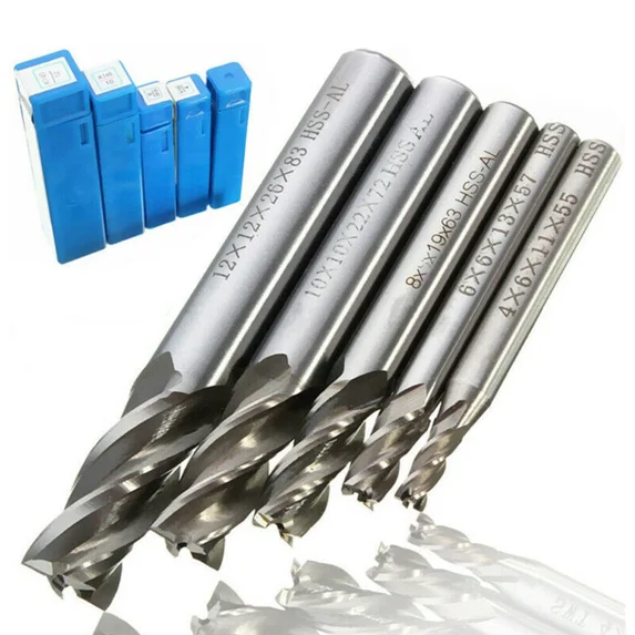 FABLE- 4 Flute Straight Shank End Mill Cutters Drill Bit Tools 4/6/8/10/12Mm Hss Cnc