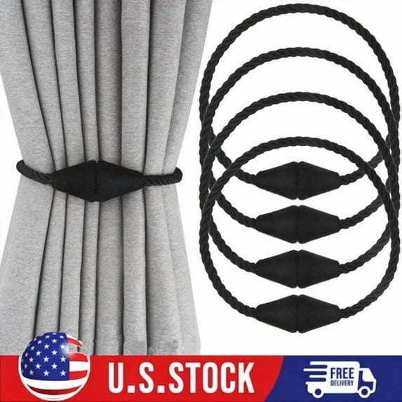 FABLE- 4 Pack Magnetic Curtain Tiebacks Rope Window Decorative Drapes Weave Holdbacks