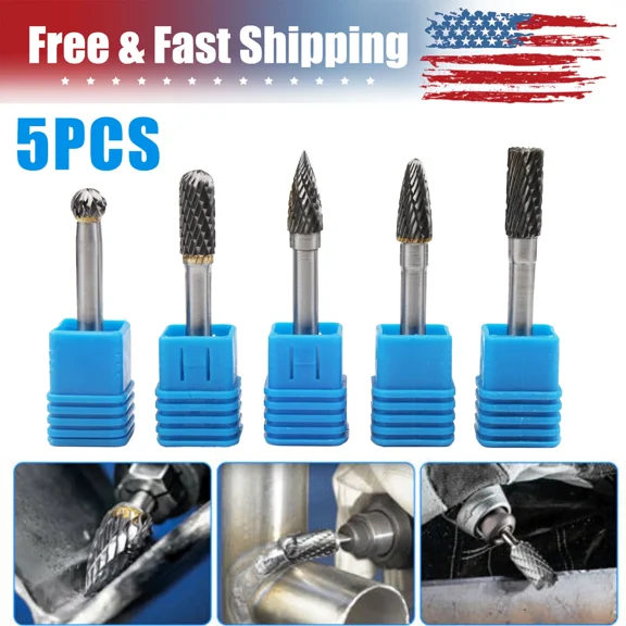 FABLE- 5 1/4'' Shank Double Cut Tungsten Carbide Steel Rotary Burr Die Grinder Bit Set