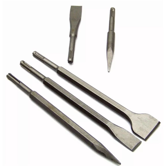 FABLE- 5 Pcs Rotary Hammer Drill Sds Plus Bits Chisel Set Groove Concrete Point & Flat